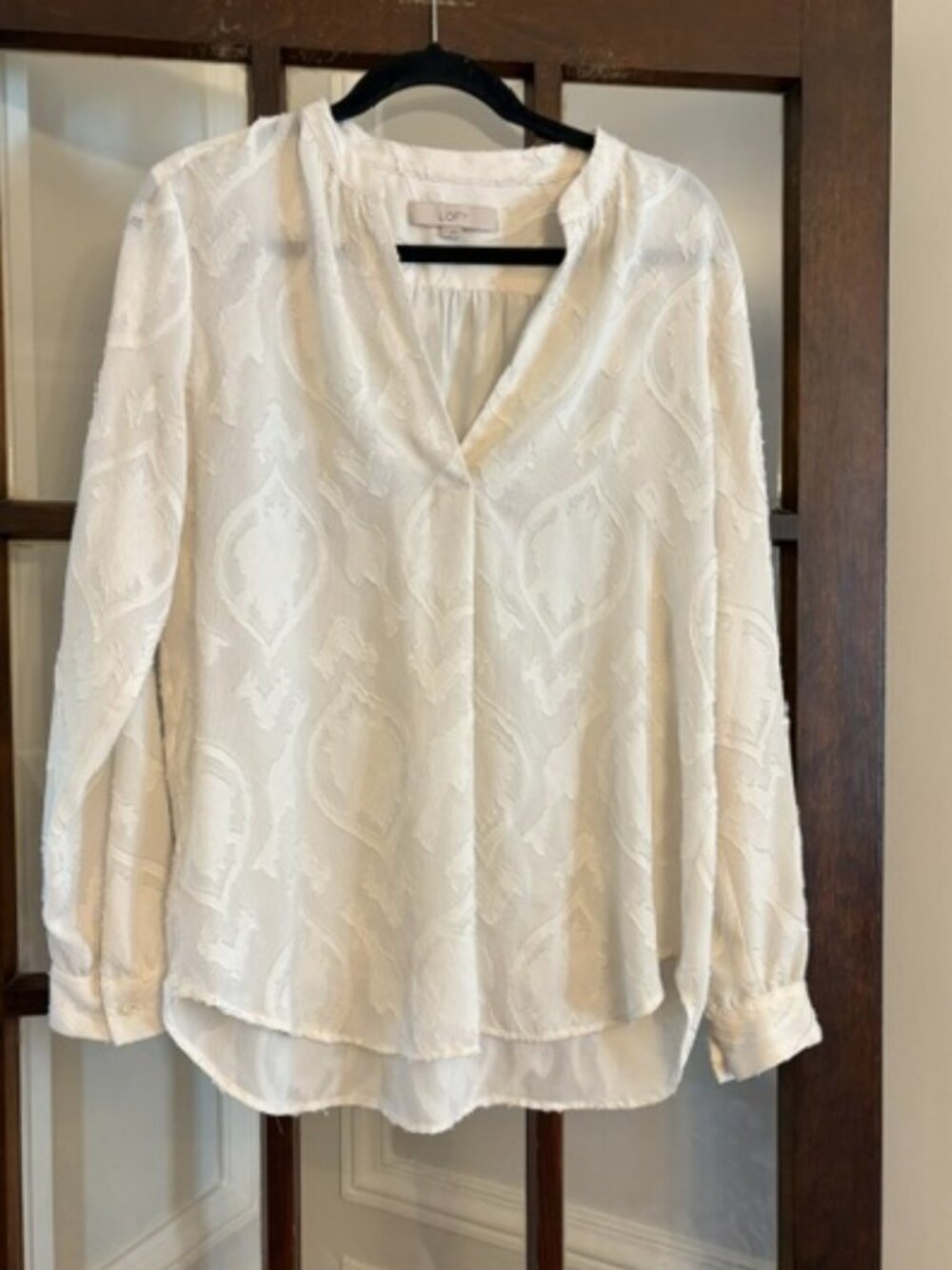 LOFT White Patterned Blouse, Size Medium
